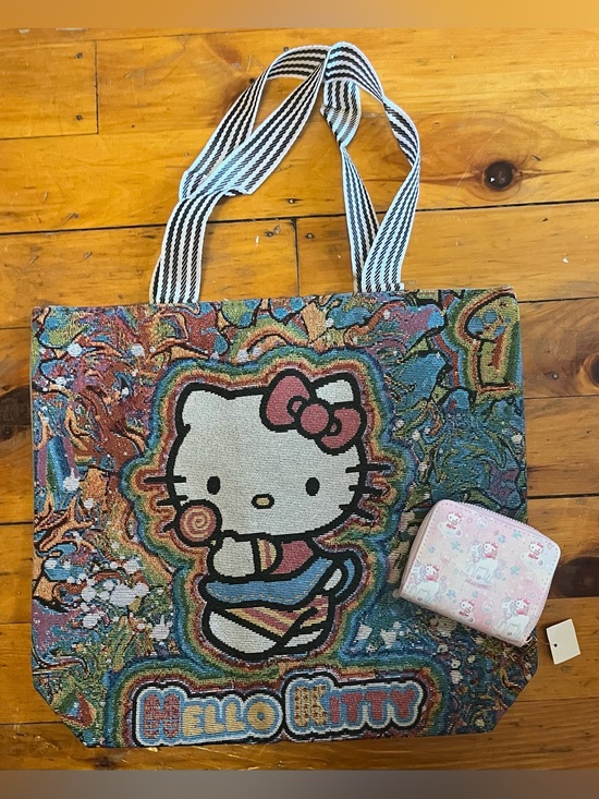 Hello Kitty Handbags - Hello Kitty Large Tapestry Zip Top Tote Bag & Zip Up Pink Wallet NWT’s Bundle